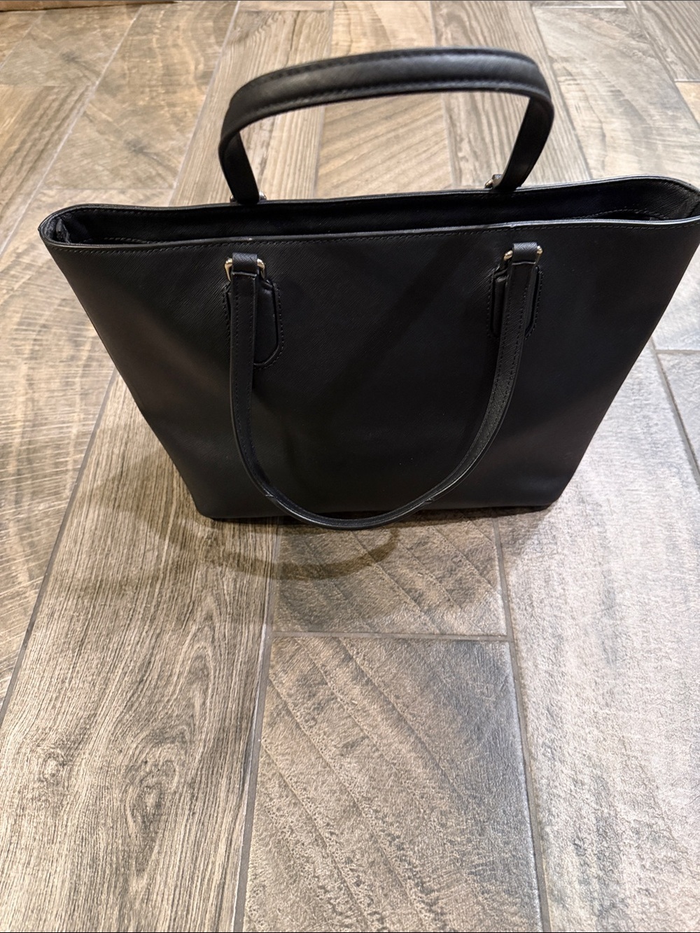 kate spade Black Structured Leather Tote with Gold Plaque - Picture 3 of 5